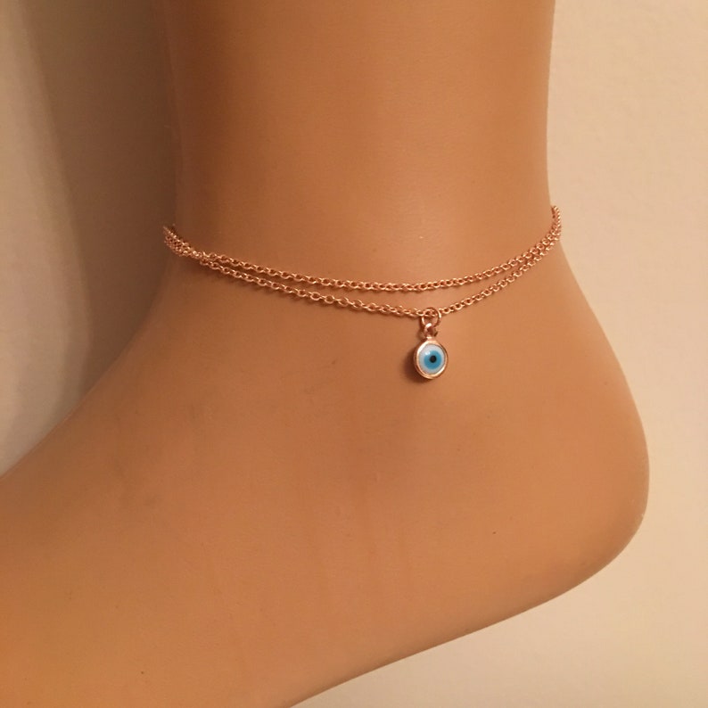 Rose Gold Plated Evil Eye Anklet Gold Bracelet Delicate Etsy