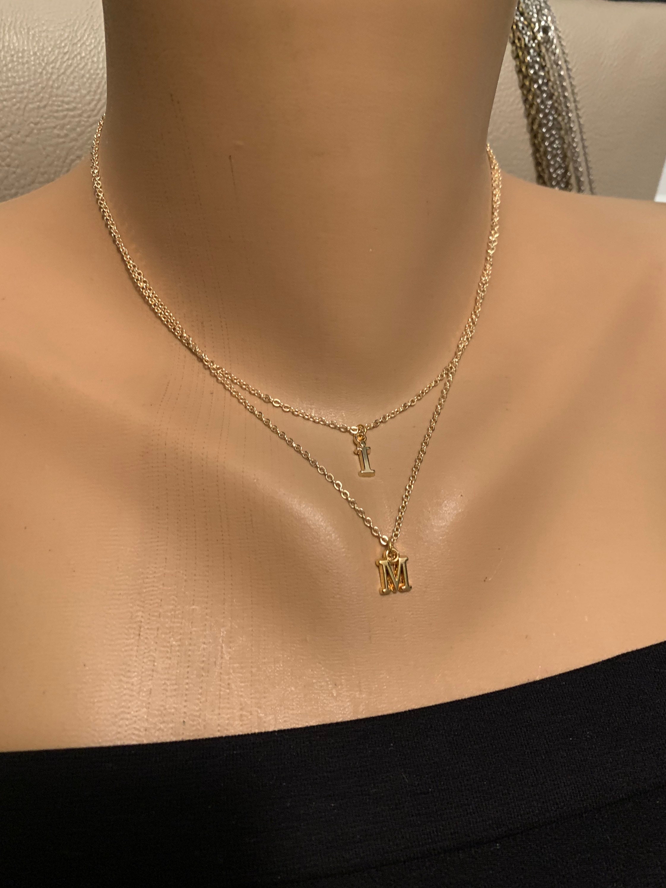 Personalized M Gold Necklace Initial M and I Necklace M Etsy UK