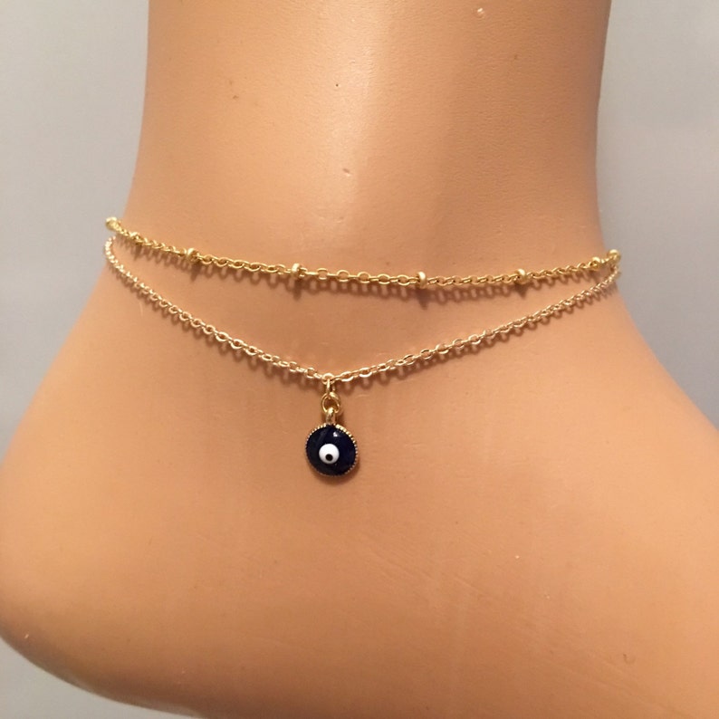 Gold Plated Evil Eye Anklet Gold Bracelet Delicate Anklet Etsy