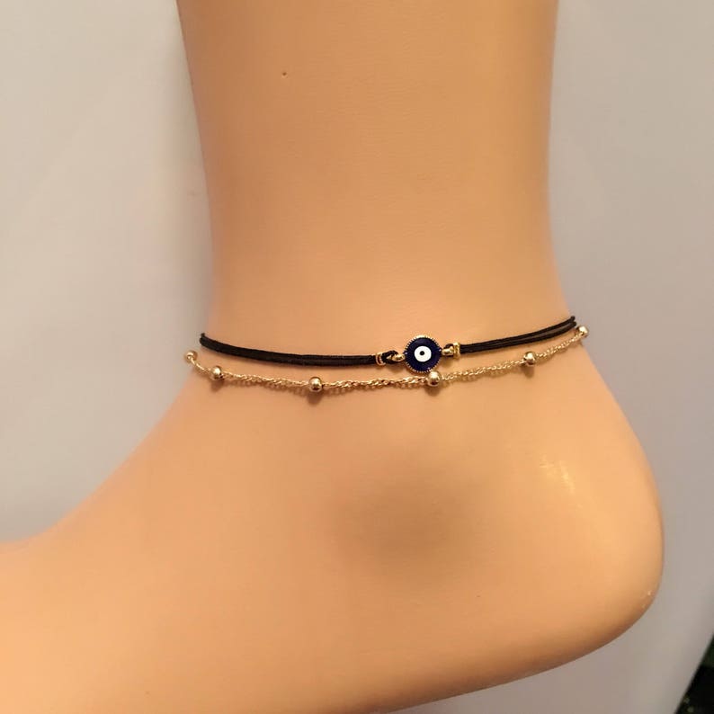 Evil Eye Anklet Ankle Bracelet Birthday Gift Black String Etsy
