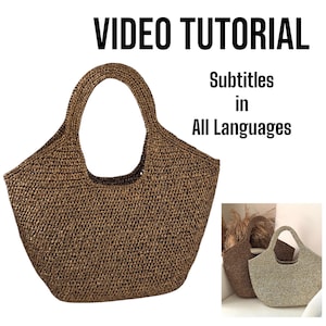 May include: A woven brown tote bag with a large handle. The bag has a wide opening and a textured surface. The image also includes the text "VIDEO TUTORIAL" and "Subtitles in All Languages".