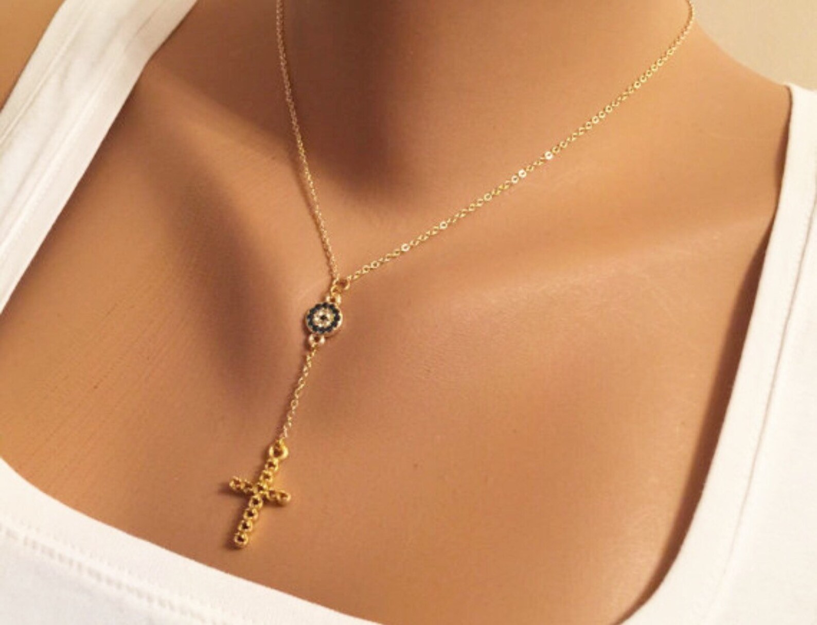 Evil Eye Cross Necklace Patriotic Necklace Religious Etsy