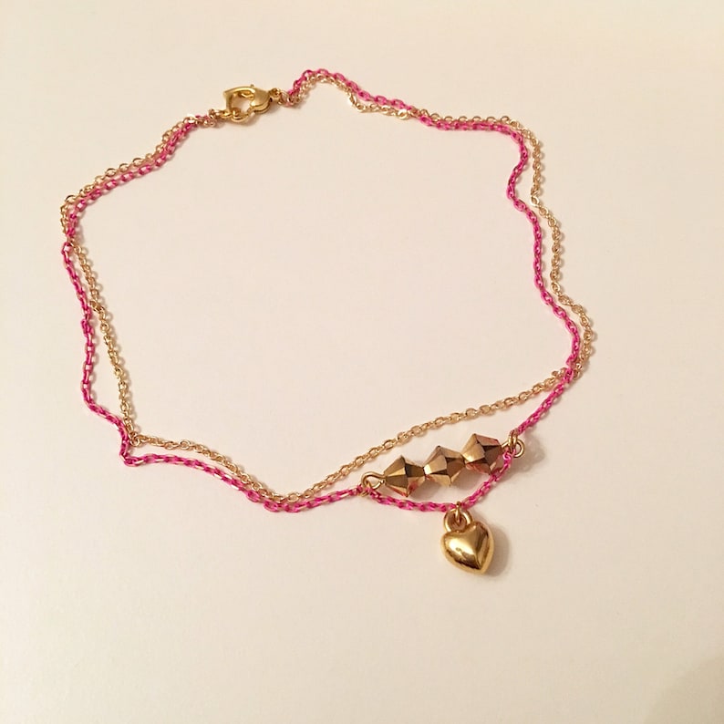 Summer Jewelry Gold Anklet Gold Plated Ankle Bracelet Beach Anklets, Gold Jewellery Crystal bead anklet Gold Pink Heart Charm Anklet
