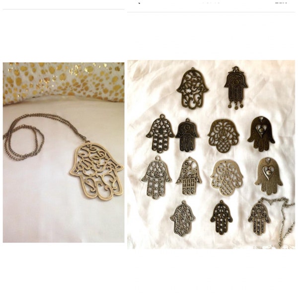 Huge Hamsa Hand Necklace, Antique Brass Necklace, Fatima Hand, Boho Jewelry, Long Necklace, Protection pendant,hamsa pendant, Christmas gift