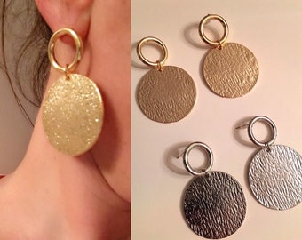 40% Sale,Disc Hoop Gold Earrings, Silver Disc Earrings, Big Earrings, Silver Plated Earrings, Gold Plated Earrings, Gift For Her, Trendy Ear