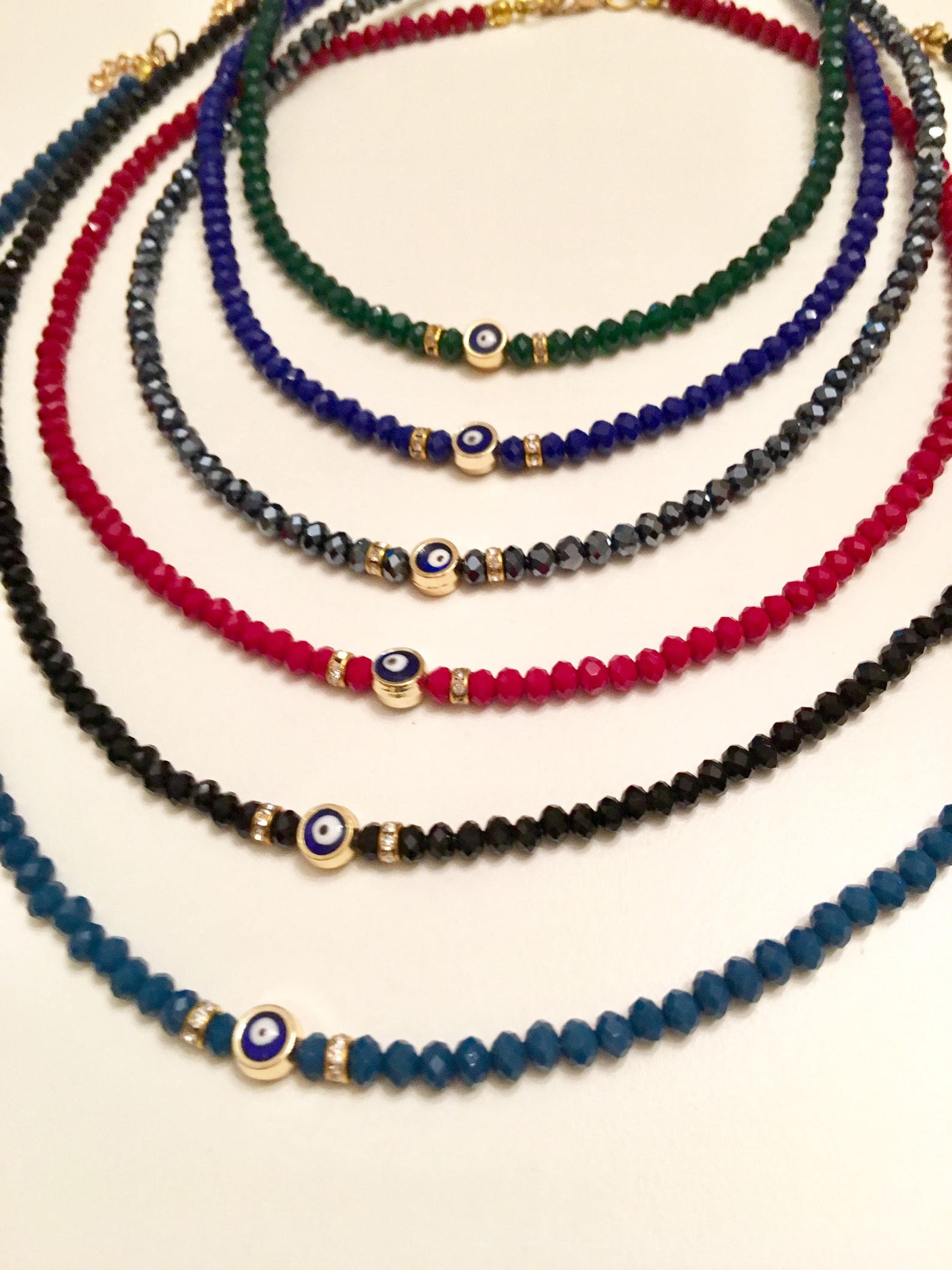 Crystal Beaded Necklace Evil Eye Bead Necklace Gift for Her Etsy