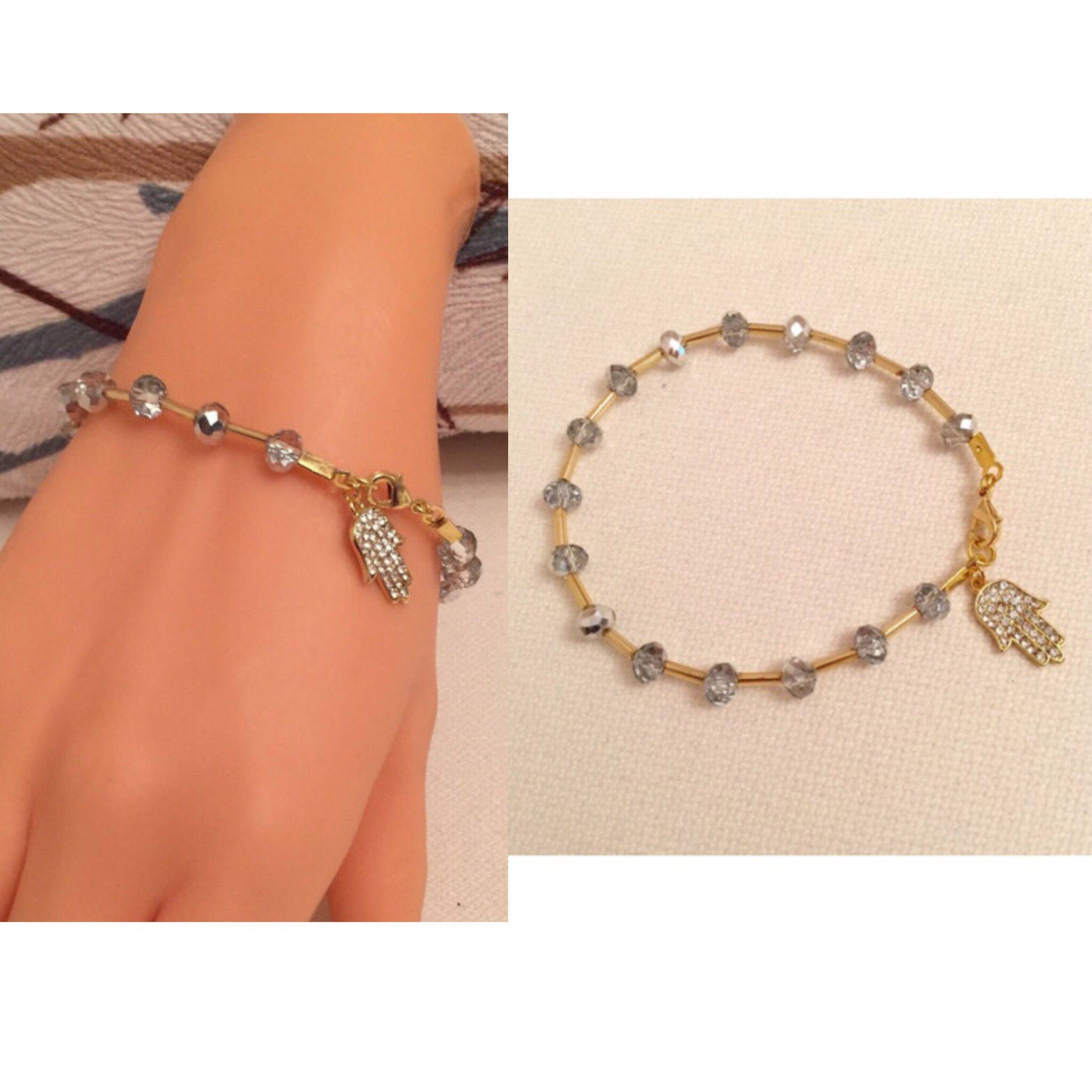 Hamsa Charm Crystal Bracelet Silver Gold Crystal Bracelet Etsy