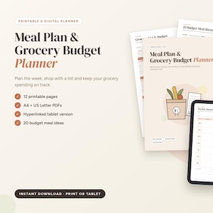 Meal Planner & Grocery Budget Printable, Weekly Meal Plan, Grocery List, Pantry Freezer Inventory, Recipe Cards, A4 Letter GoodNotes