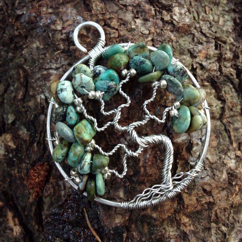 Birthday Gift For Her December Birthstone Blue /& Green Stone Necklace Turquoise Tree of Life Pendant