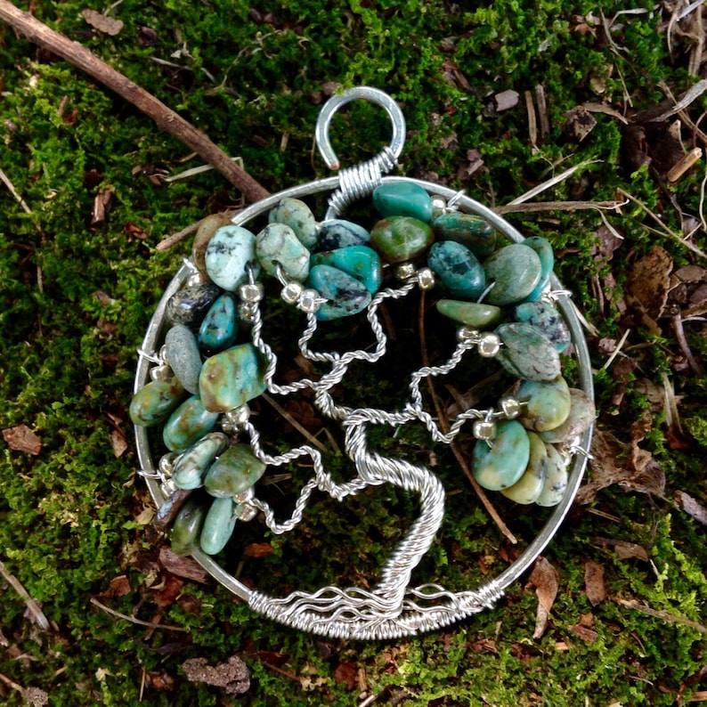 Birthday Gift For Her December Birthstone Blue /& Green Stone Necklace Turquoise Tree of Life Pendant
