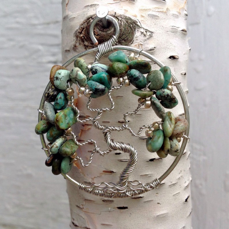Birthday Gift For Her December Birthstone Blue /& Green Stone Necklace Turquoise Tree of Life Pendant
