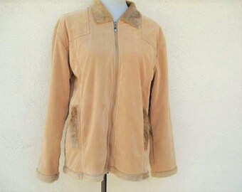 Vintage Tan Faux Suede Western Jacket with Faux Fur Trim – Luciana Ladies Size Large