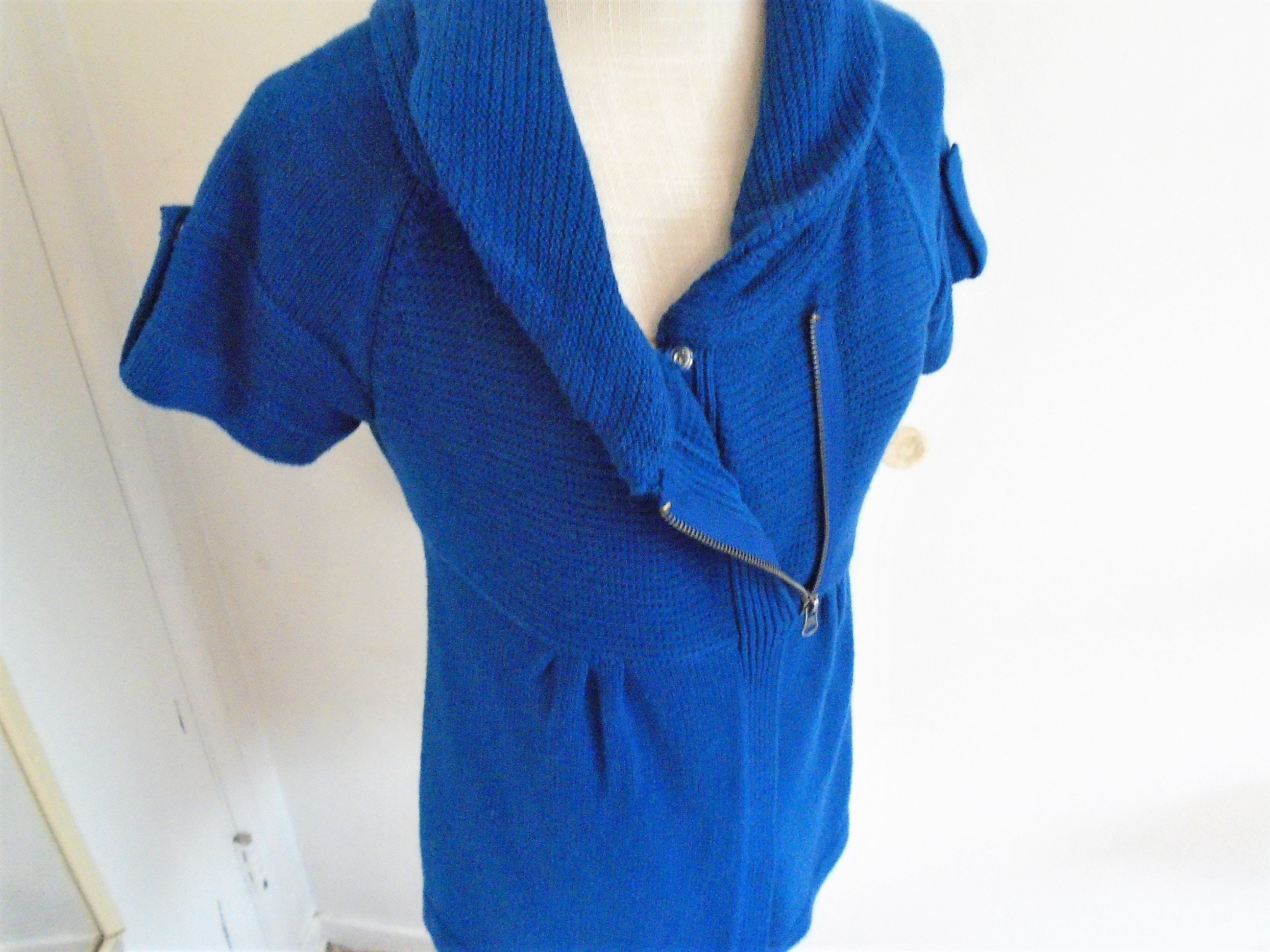 Blue Sweater Size 1x Vintage Womens Zip 