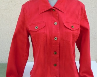 Red Long Sleeve Blouse Jacket Coldwater Creek Shirt Womans Blouse 1990's Red Clothes Long Sleeve Clothes