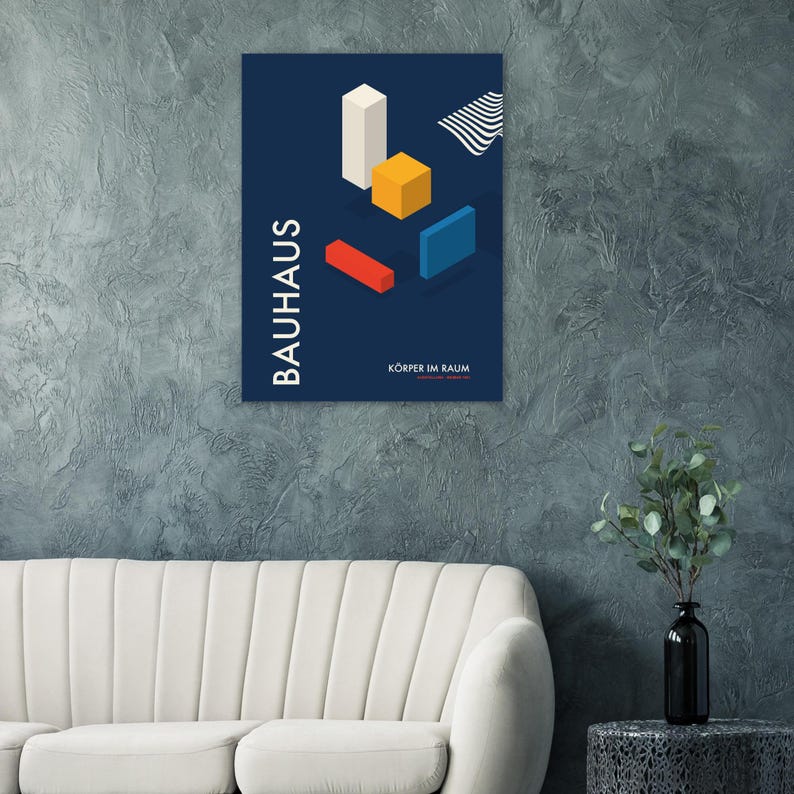 3 Körper Problem Bauhaus Koerper Im Raum Poster | Navy Isometric 3D Shapes Art Print ...