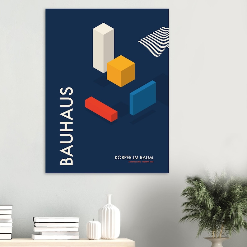 3 Körper Problem Bauhaus Koerper Im Raum Poster | Navy Isometric 3D Shapes Art Print ...