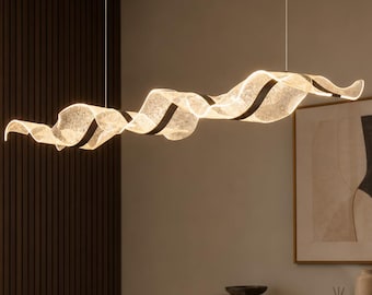 Modern LED Ribbon Chandelier, Gold Wave Acrylic Pendant Light for Kitchen Island