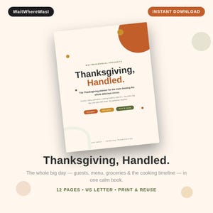 Thanksgiving Planner Printable, Thanksgiving Hosting Planner & Checklist, Guest List, Menu Plan, Grocery List, Cooking Timeline PDF