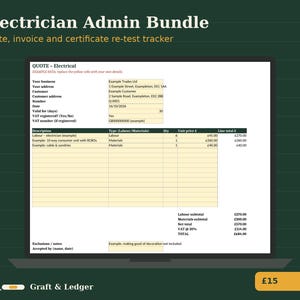 Electrician Invoice and Quote Template UK, EICR Re-test Tracker, Job Sheet, Excel Bundle