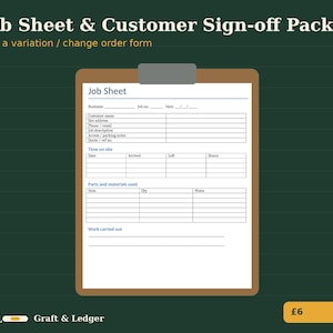 Job Sheet Template UK, Customer Sign-off and Variation Form for Trades, Word and PDF