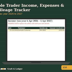 UK Sole Trader Spreadsheet 2026/27, Self Assessment Income, Expenses and Mileage Tracker