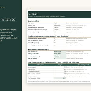Wedding Dress Shopping Tracker Spreadsheet, Bridal Gown Appointment Planner, Dress Comparison, Alterations and Fittings, Excel Google Sheets image 6