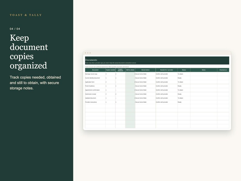 Lista de verificación para el cambio de nombre después del matrimonio (hoja de cálculo, registro de cuentas y documentos, plantilla para bodas en Excel y Google Sheets) imagen 5