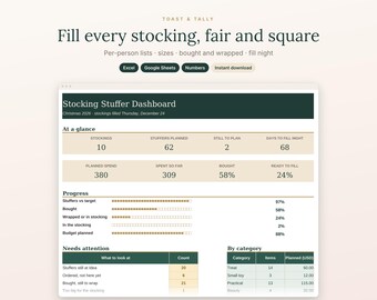 Stocking Stuffer Planner Spreadsheet, Stocking Stuffers List for Kids, Teens and Pets, Christmas Gift Tracker, Excel and Google Sheets