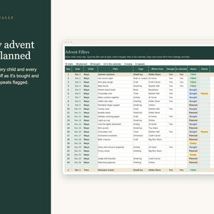 Julkalender för barn, önskelista, brev till jultomten, idéer till adventskalender, nedräkning, julklappar, Excel Google Sheets bild 6