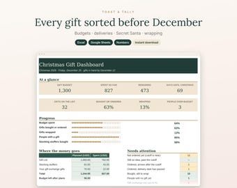 Christmas Gift Planner Spreadsheet, Holiday Budget Tracker, Secret Santa and Stocking Stuffer List, Excel and Google Sheets Template