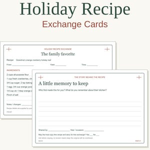 Holiday Recipe Exchange Cards, Editable SVG and Printable 4x6 Recipe Story Keepsake Kit, 12 Layouts, Memory Backs, Letter A4 PDF