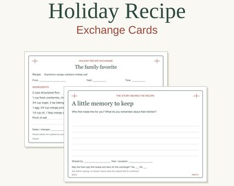 Holiday Recipe Exchange Cards, Editable SVG and Printable 4x6 Recipe Story Keepsake Kit, 12 Layouts, Memory Backs, Letter A4 PDF
