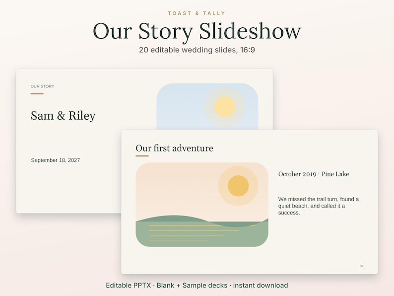 Our Story Wedding Slideshow Template, 20 Editable PPTX Slides, Couple Photo Story, Blank and Sample Decks image 1