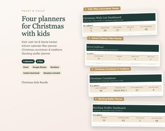 Christmas Kids Planner Bundle, Wish List, Letter to Santa, Advent Calendar Filler Ideas, Countdown, Stocking Stuffers, Excel Google Sheets
