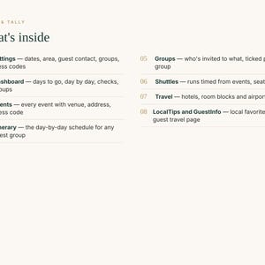 Wedding Weekend Itinerary Template for Guests, Printable Wedding Schedule, Hotel and Shuttle Info, Excel Google Sheets image 7