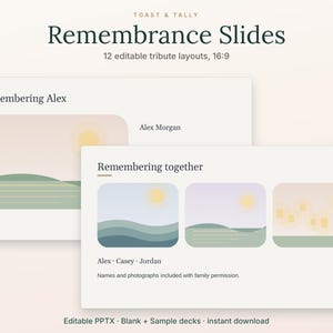 Wedding Remembrance Tribute Slides, 12 Editable PPTX Layouts, Photo Memorial Deck, Blank and Sample Templates