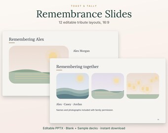 Wedding Remembrance Tribute Slides, 12 Editable PPTX Layouts, Photo Memorial Deck, Blank and Sample Templates