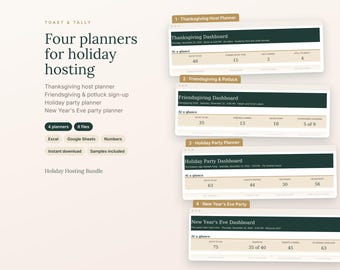Holiday Hosting Bundle, Thanksgiving Planner, Friendsgiving Potluck Sign Up, Christmas Party and New Years Eve Planner, Excel Google Sheets