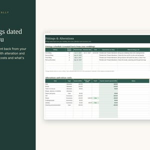 Wedding Dress Shopping Tracker Spreadsheet, Bridal Gown Appointment Planner, Dress Comparison, Alterations and Fittings, Excel Google Sheets image 5