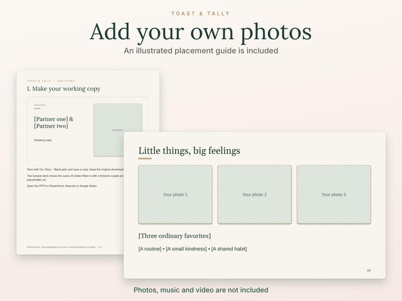 Our Story Wedding Slideshow Template, 20 Editable PPTX Slides, Couple Photo Story, Blank and Sample Decks image 6