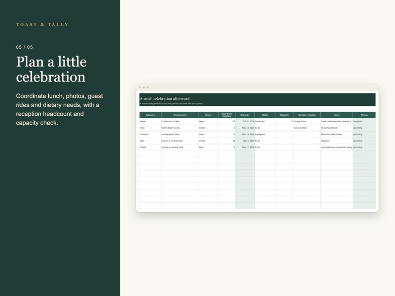 Courthouse Wedding Planner Spreadsheet, Civil Ceremony Checklist, License Documents and Small Reception, Excel Google Sheets Template image 6
