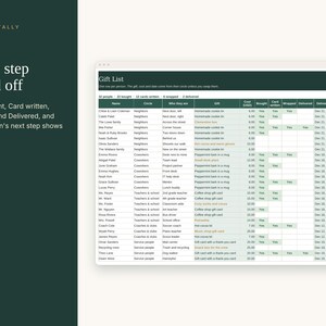 Lista de regalos navideños para vecinos, hoja de cálculo para registrar regalos de compañeros de trabajo y profesores, etiquetas de regalo imprimibles, lista de verificación de entrega, hojas de cálculo de Excel y Google. imagen 4