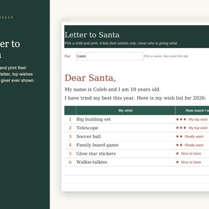Julkalender för barn, önskelista, brev till jultomten, idéer till adventskalender, nedräkning, julklappar, Excel Google Sheets bild 3