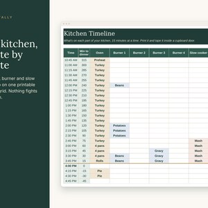 Thanksgiving Menu and Cooking Timeline for 6, 12 or 24 Guests, Holiday Dinner Plan, Grocery List Split, Christmas Dinner image 2