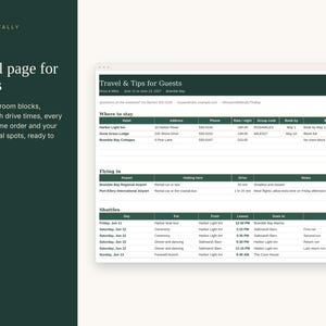 Wedding Weekend Itinerary Template for Guests, Printable Wedding Schedule, Hotel and Shuttle Info, Excel Google Sheets image 3