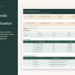 Wedding Planner Business Spreadsheet, Multi Client Organizer, Coordinator Tasks, Vendor Contacts and Event Calendar, Excel Google Sheets image 2