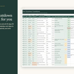 Julkalender för barn, önskelista, brev till jultomten, idéer till adventskalender, nedräkning, julklappar, Excel Google Sheets bild 4