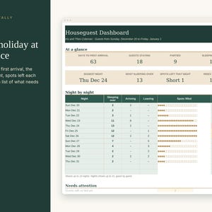 Holiday Guests Planner Spreadsheet, Houseguest Room and Bed Assignments, Airport Pickup Schedule, Who Stays Which Night, Google Sheets image 2