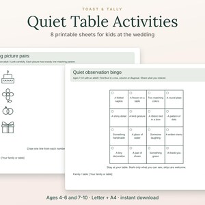 Wedding Kids Activity Placemats, 8 Quiet Table Activities, Ages 4-6 and 7-10, Letter A4 SVG PNG PDF