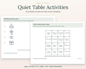 Wedding Kids Activity Placemats, 8 Quiet Table Activities, Ages 4-6 and 7-10, Letter A4 SVG PNG PDF